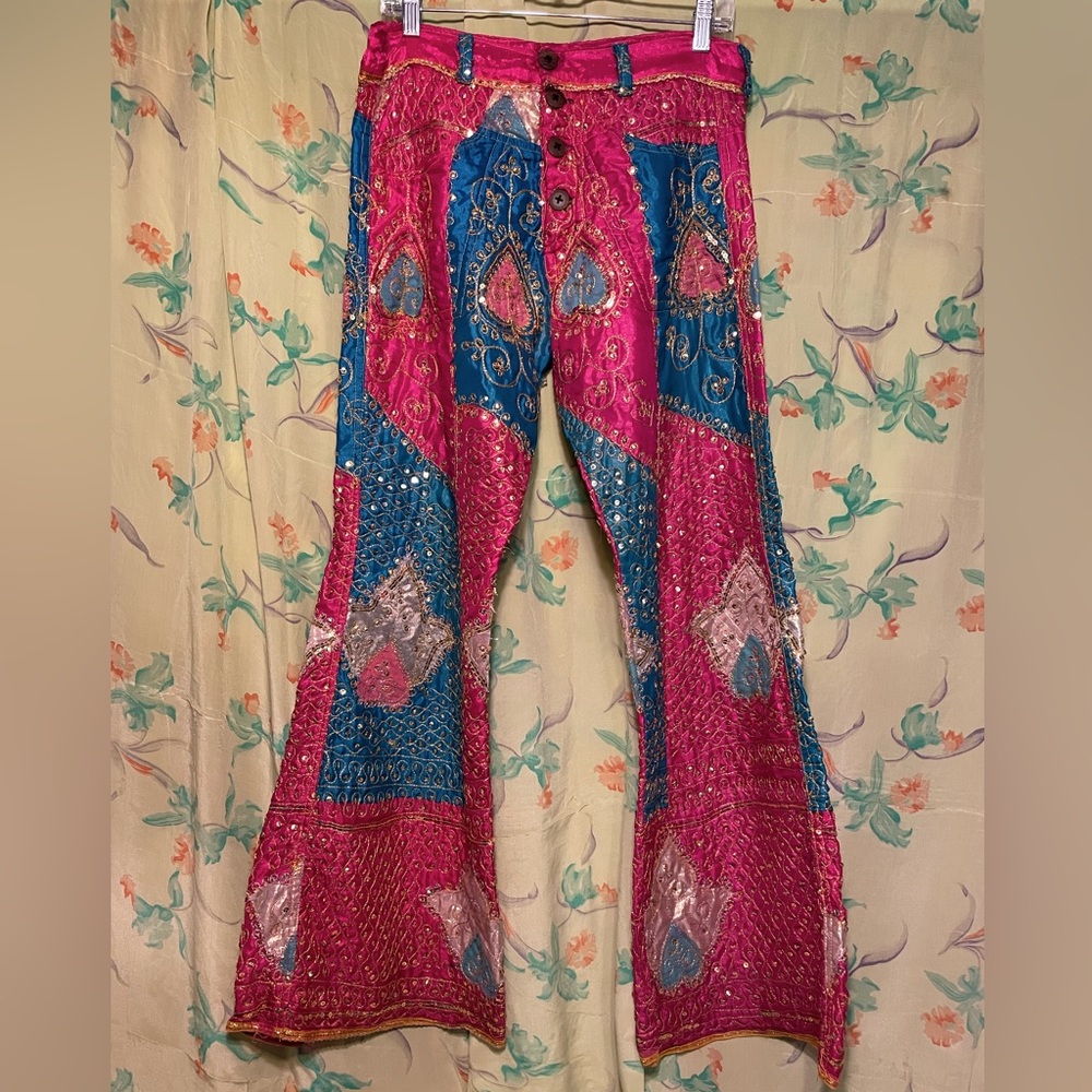 Groovy Pink and Blue Sequined Wide-Flare Pants